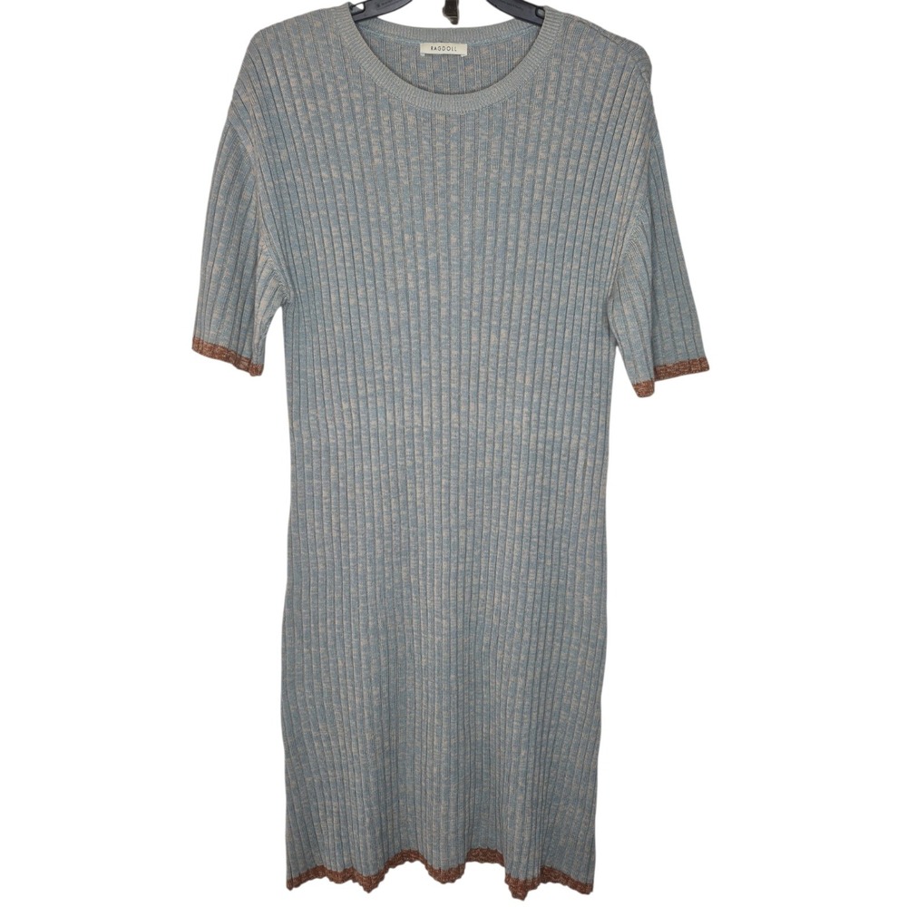 Ragdoll Los Angeles Ribbed Blue Sweater Dress Womens Medium M Short Sleeve 23x44